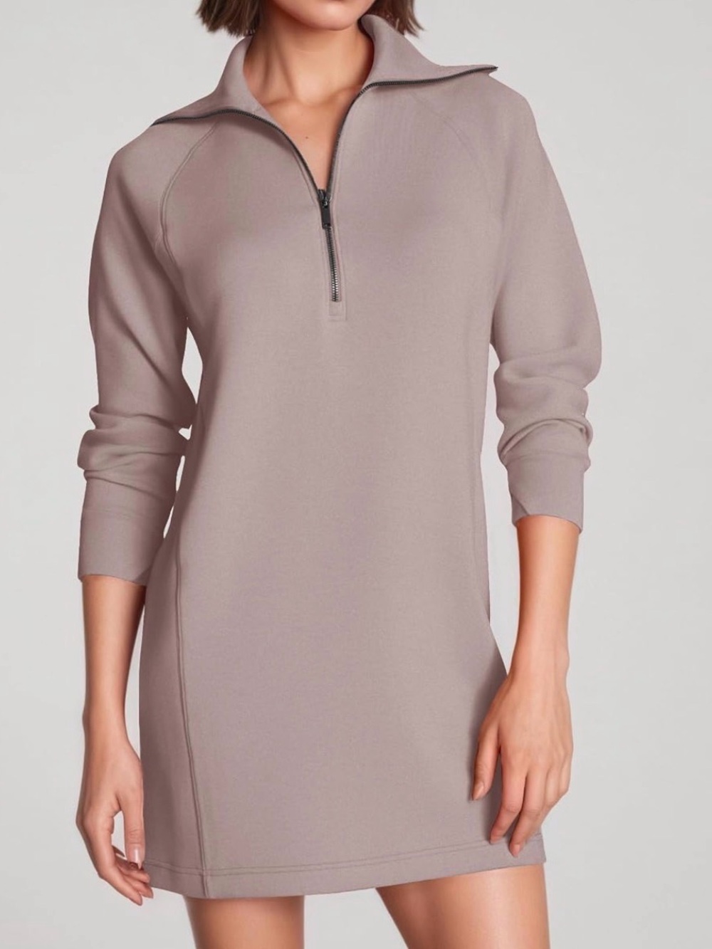 Women’s Zip-Neck Scuba Knit Dress in Taupe